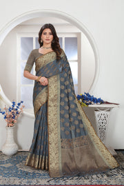 Grey Zari Woven Design Chanderi Cotton Saree